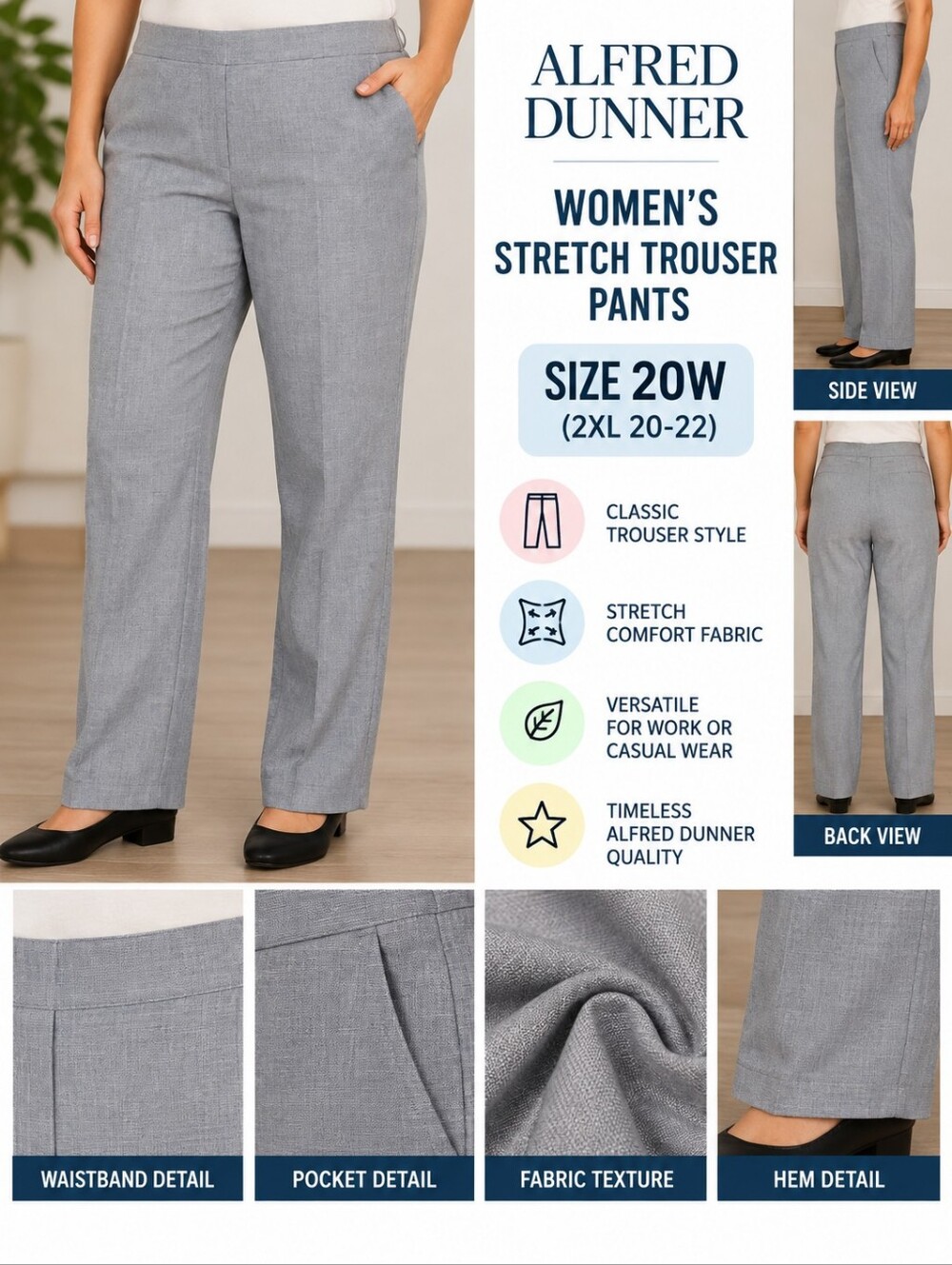 Alfred dunner Women's 20W grey stretch trouser pants #36